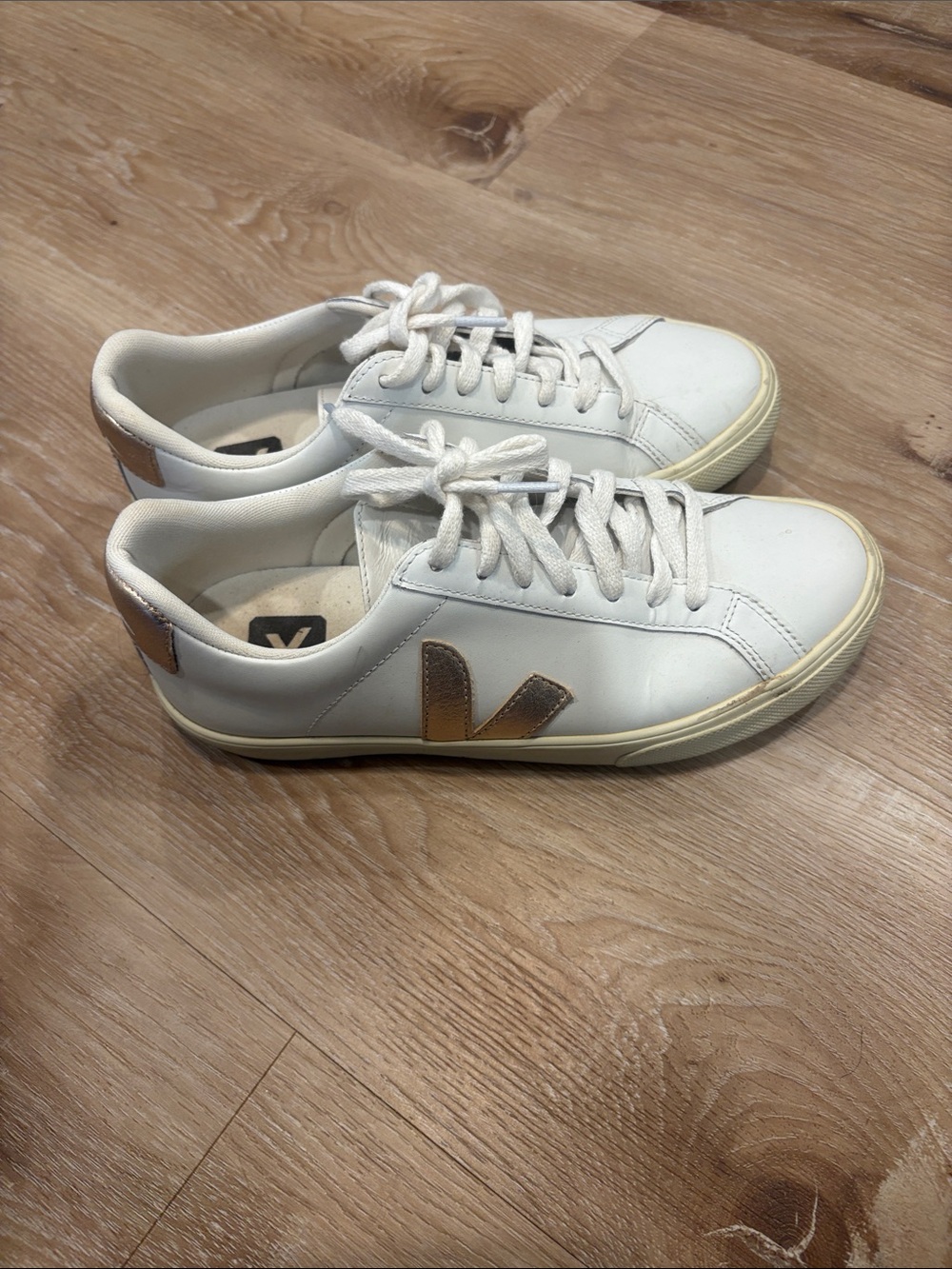 Veja Men's White Leather Sneakers with Tan Accents